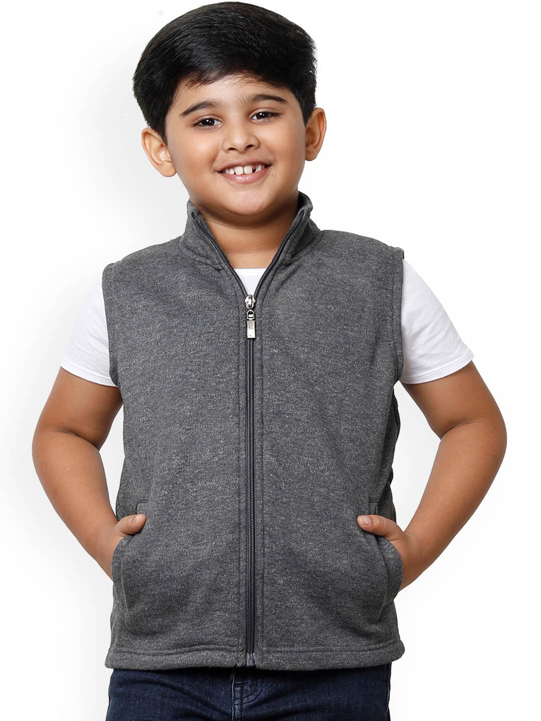 

IndiWeaves Boys Mock Collar Lightweight Bomber Jacket, Grey