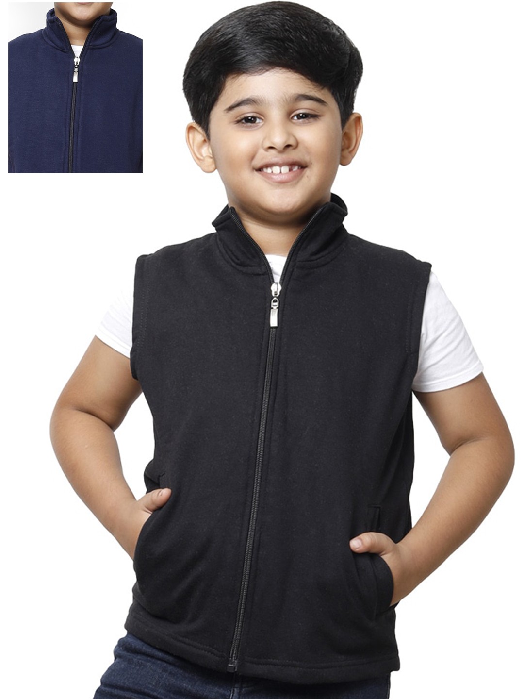 

IndiWeaves Boys Pack of 2 Mock Collar Lightweight Fleece Open Front Jacket, Black
