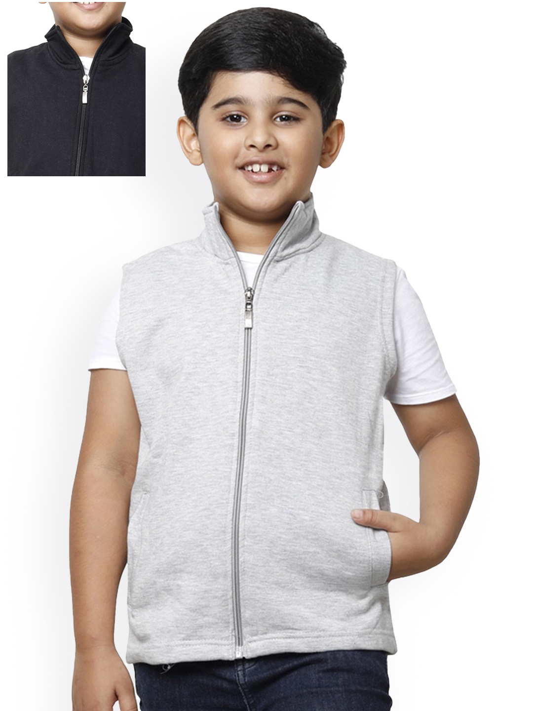 

IndiWeaves Boys Multicoloured Fleece Lightweight Crop Open Front Jacket, Grey