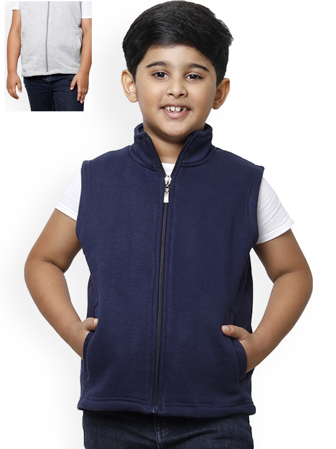 

IndiWeaves Boys Pack of 2 Mock Collar Lightweight Fleece Open Front Jacket, Blue