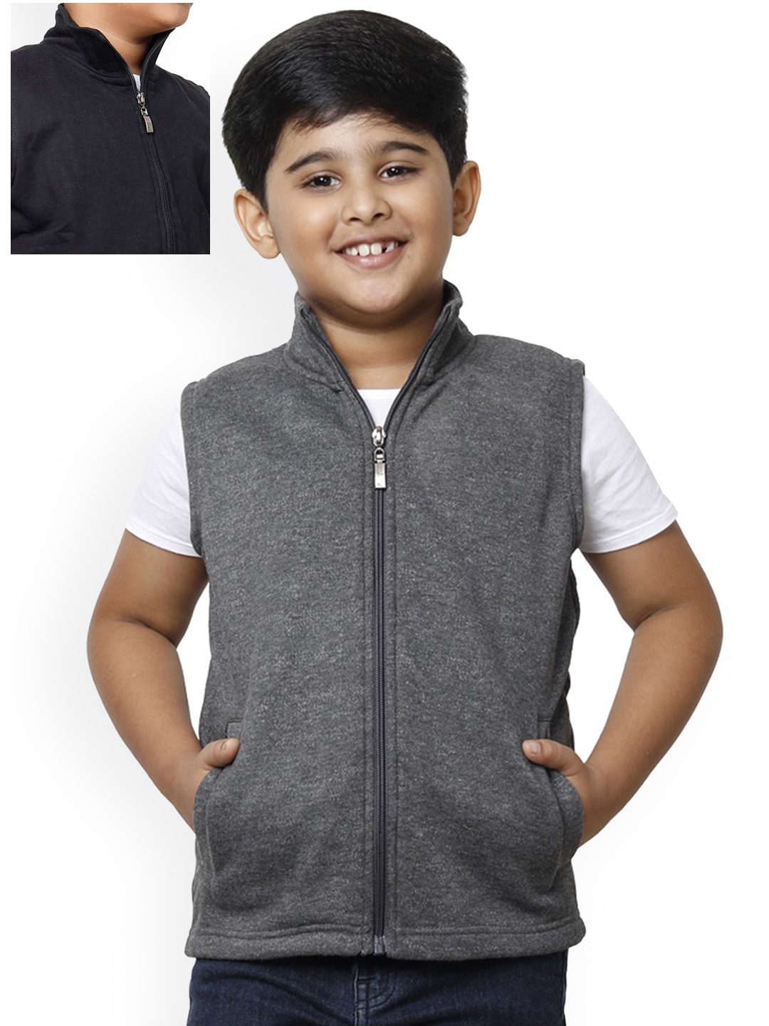 

IndiWeaves Boys Pack Of 2 Fleece Lightweight Open Front Jackets, Grey