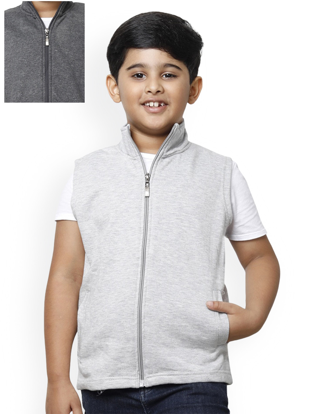 

IndiWeaves Boys Pack Of 2 Fleece Lightweight Open Front Jackets, Grey