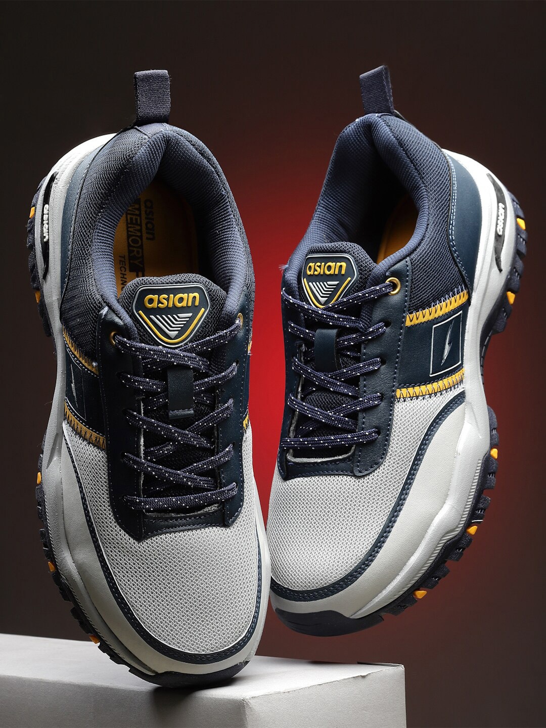 

ASIAN Men Memory Foam Mesh Running Shoes, Navy blue