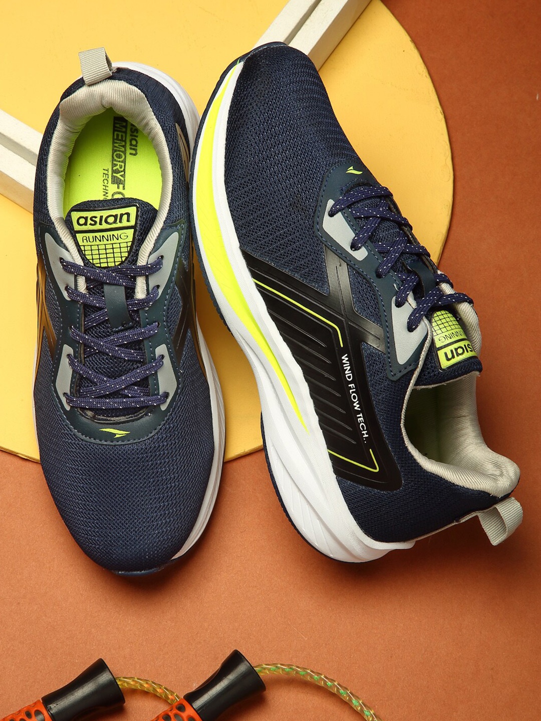 

ASIAN Men Memory Foam Mesh Running Shoes, Navy blue