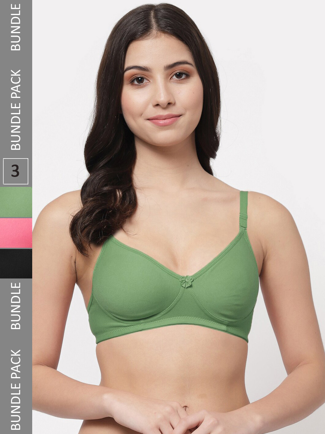 

Docare Pack Of 3 Lightly Padded Full Coverage Cotton T-shirt Bra With All Day Comfort, Green