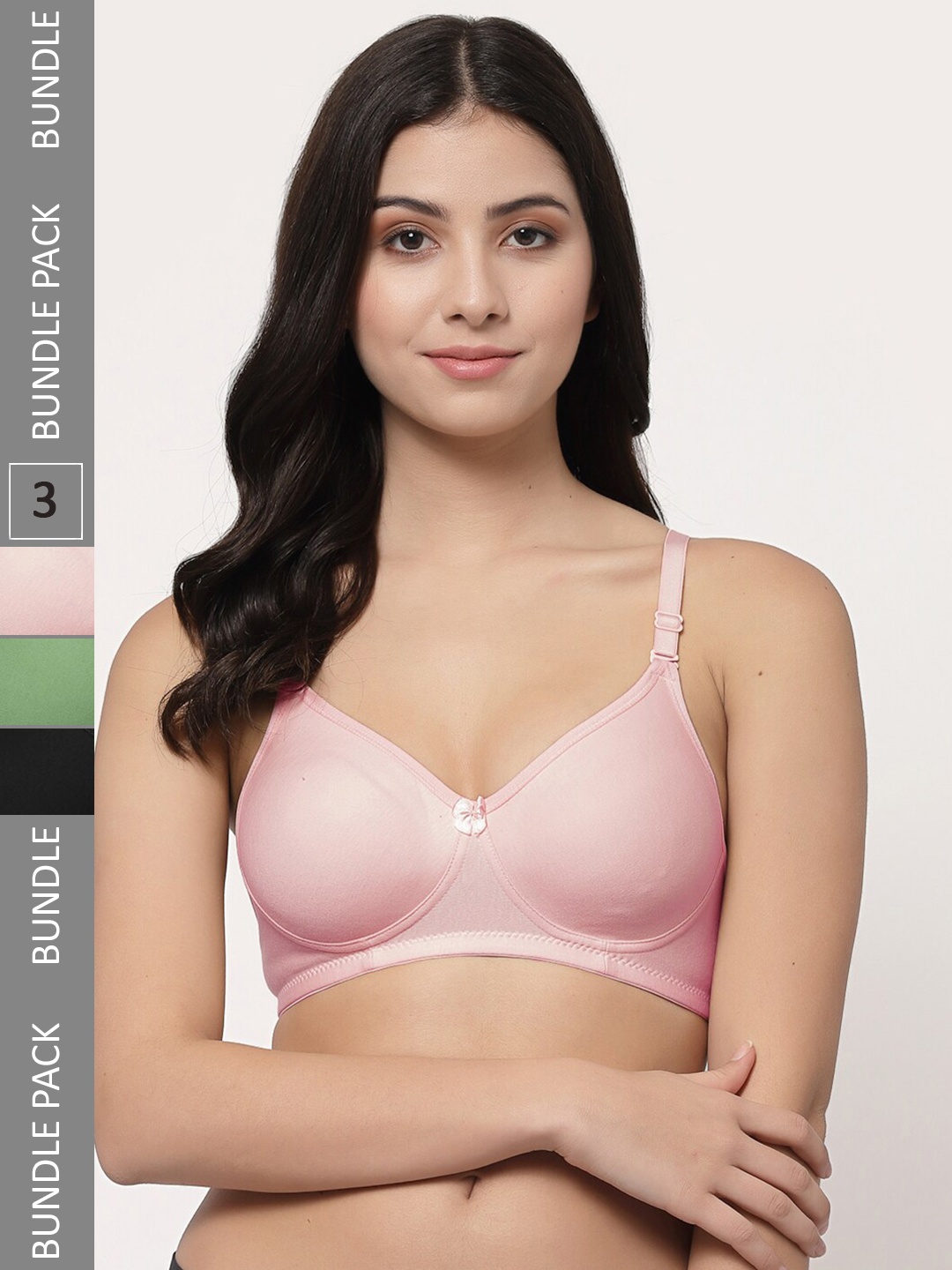 

Docare Pack Of 3 Lightly Padded Full Coverage Cotton T-shirt Bra With All Day Comfort, Black
