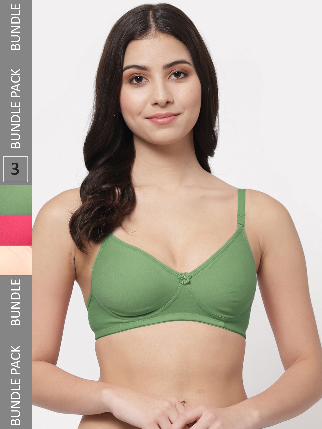Docare Pack Of 3 Lightly Padded Full Coverage Cotton T-shirt Bra With All Day Comfort, Green