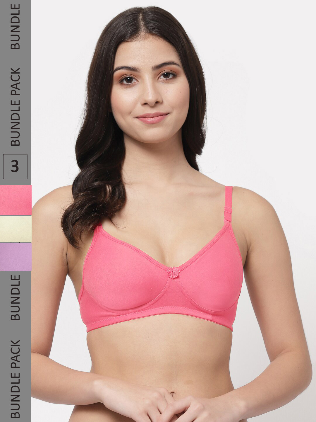 

Docare Pack Of 3 Lightly Padded Full Coverage Cotton T-shirt Bra With All Day Comfort, Pink