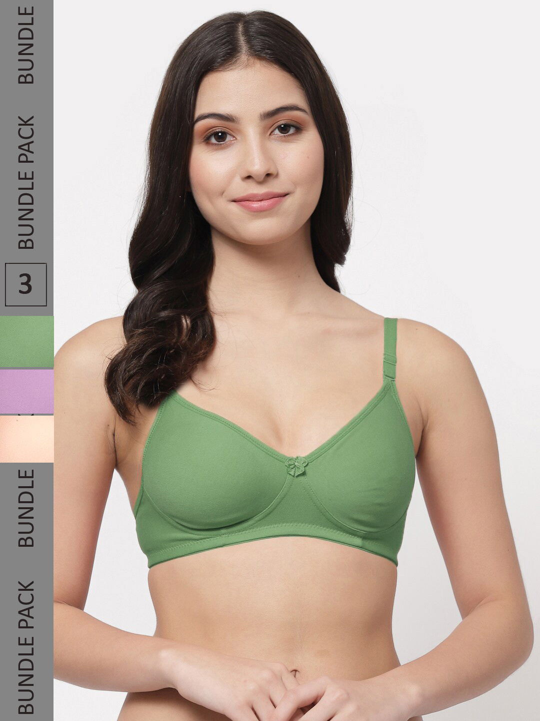 

Docare Pack Of 3 Lightly Padded Full Coverage Cotton T-shirt Bra With All Day Comfort, Green
