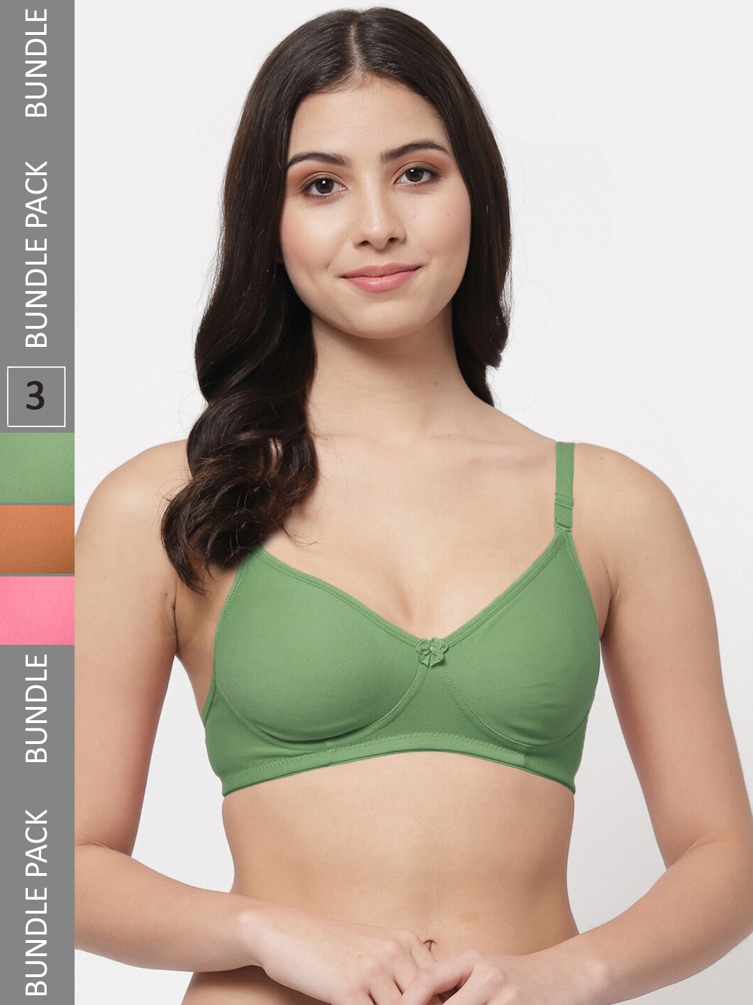 

Docare Pack Of 3 Lightly Padded Full Coverage Cotton T-shirt Bra With All Day Comfort, Green