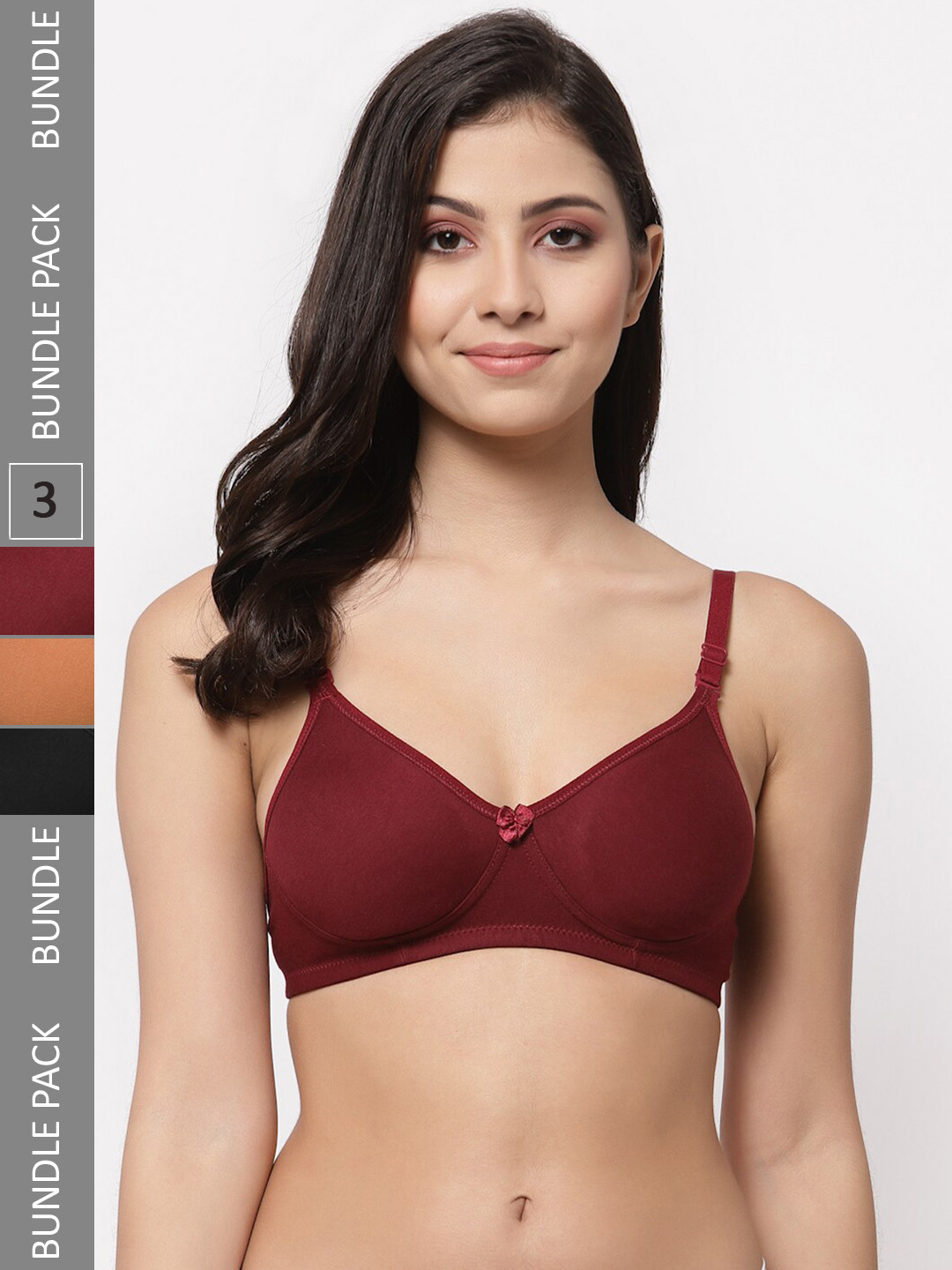 

Docare Pack Of 3 Lightly Padded Full Coverage Cotton T-shirt Bra With All Day Comfort, Black