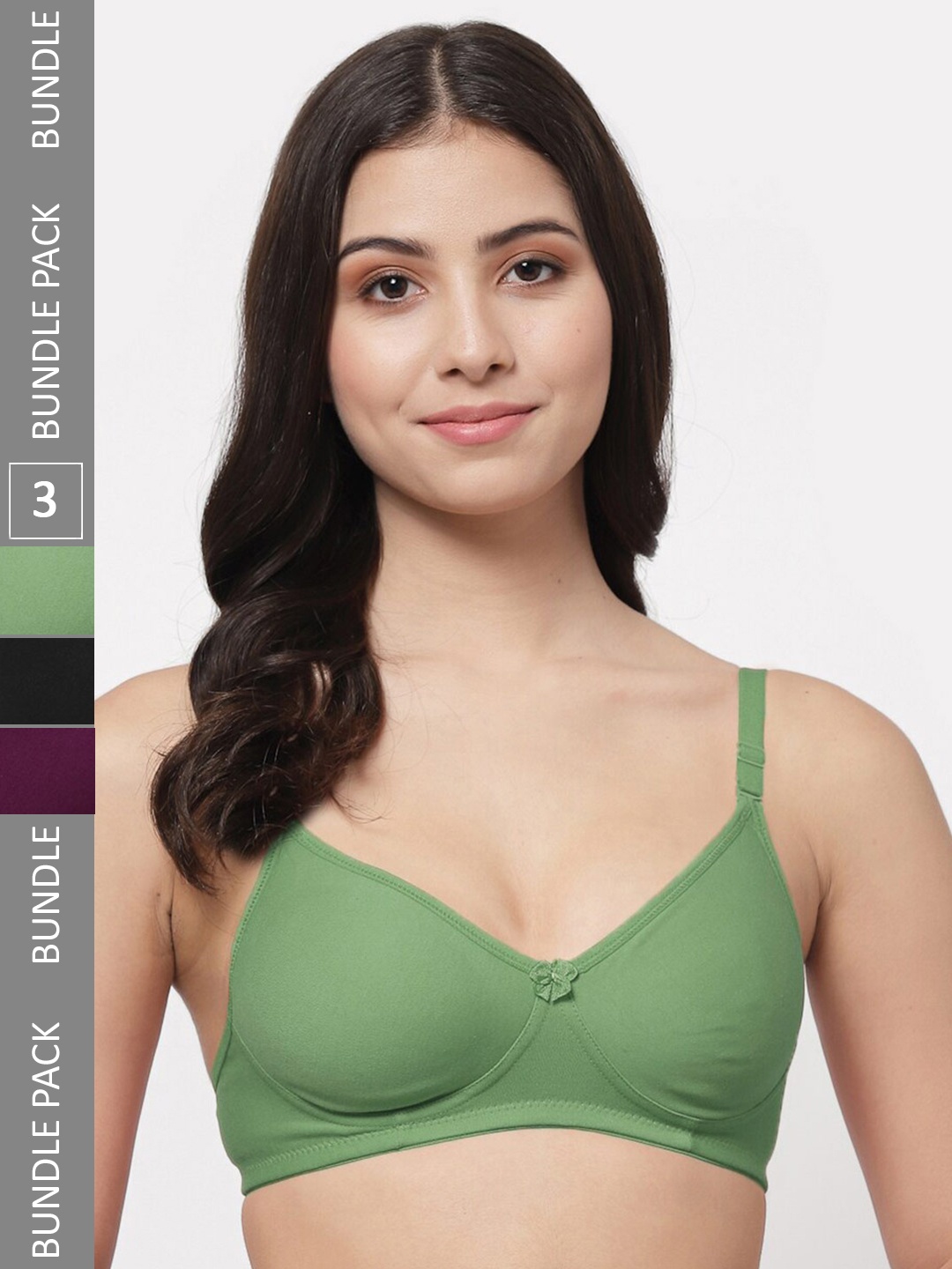 

Docare Pack Of 3 Lightly Padded Full Coverage Cotton T-shirt Bra With All Day Comfort, Green