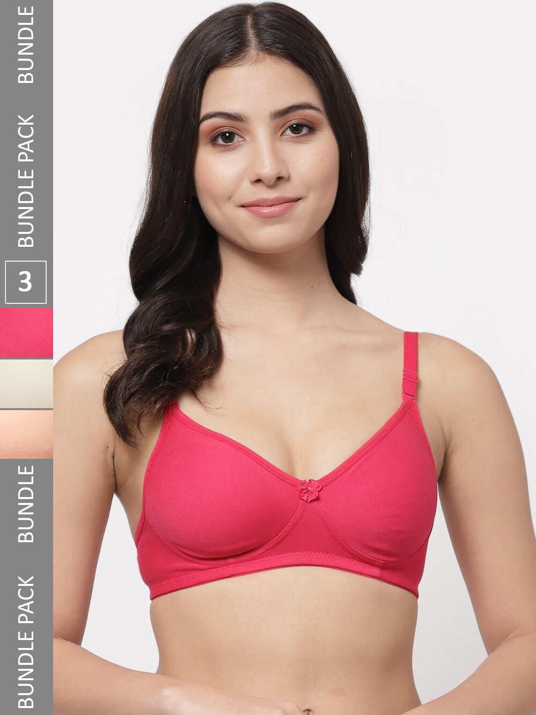 

Docare Pack Of 3 Lightly Padded Full Coverage Cotton T-shirt Bra With All Day Comfort, Pink