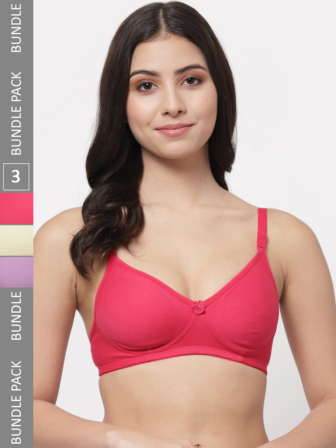 

Docare Pack Of 3 Lightly Padded Full Coverage Cotton T-shirt Bra With All Day Comfort, Pink