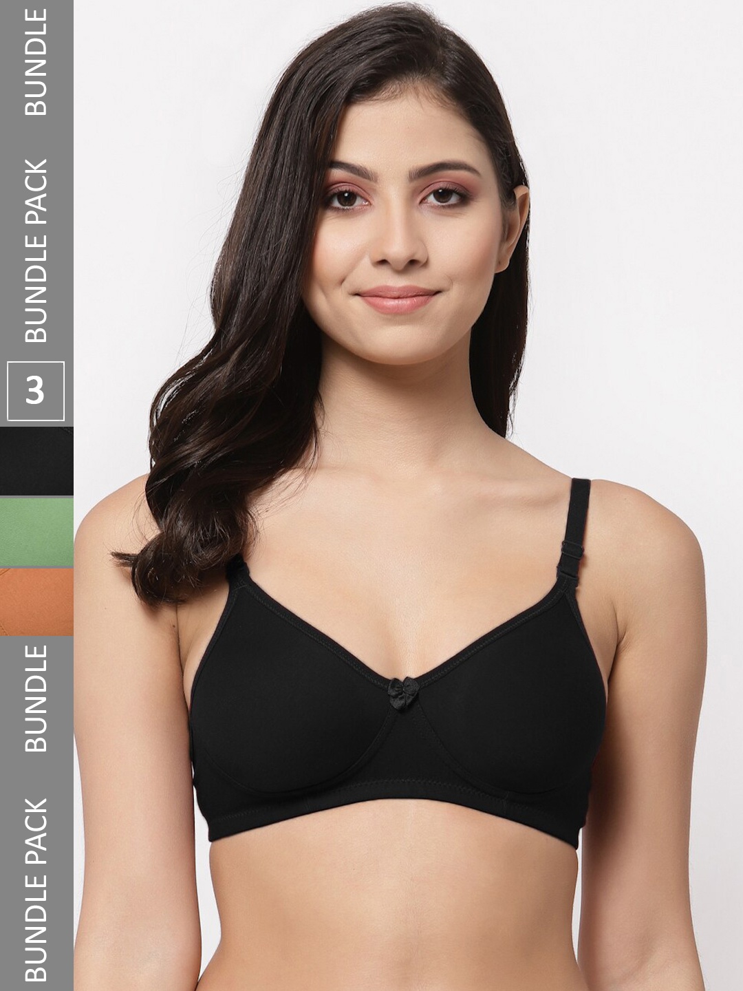 Docare Pack Of 3 Lightly Padded Full Coverage Cotton T-shirt Bra With All Day Comfort, Green