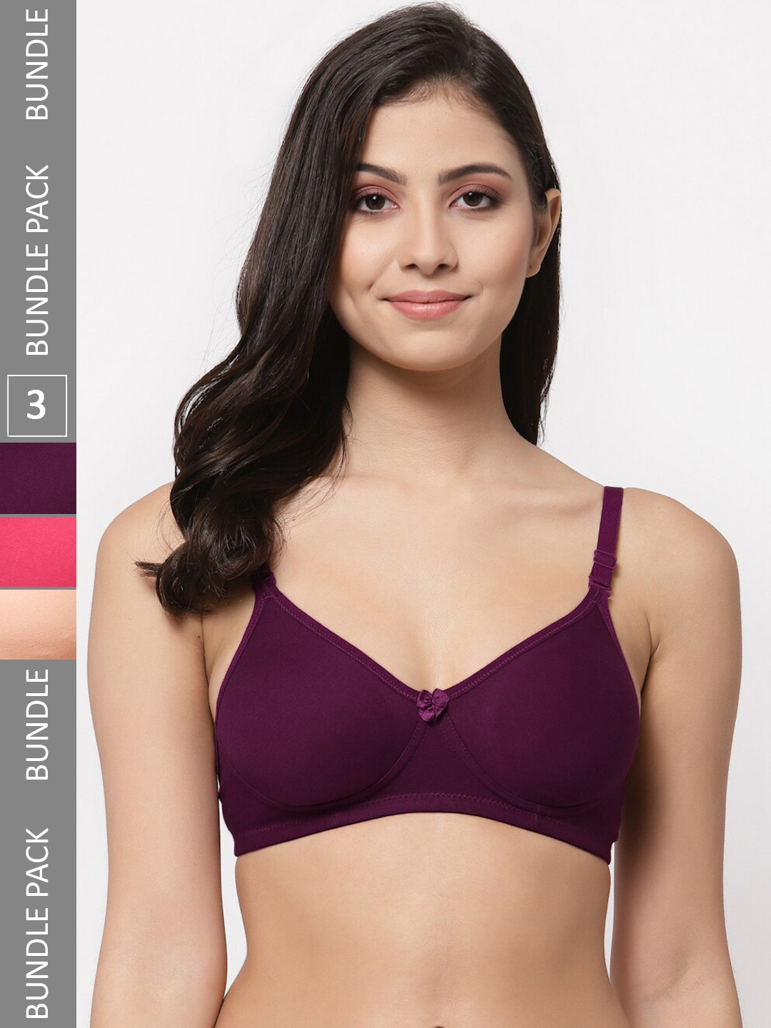 

Docare Pack Of 3 Lightly Padded Full Coverage Cotton T-shirt Bra With All Day Comfort, Purple