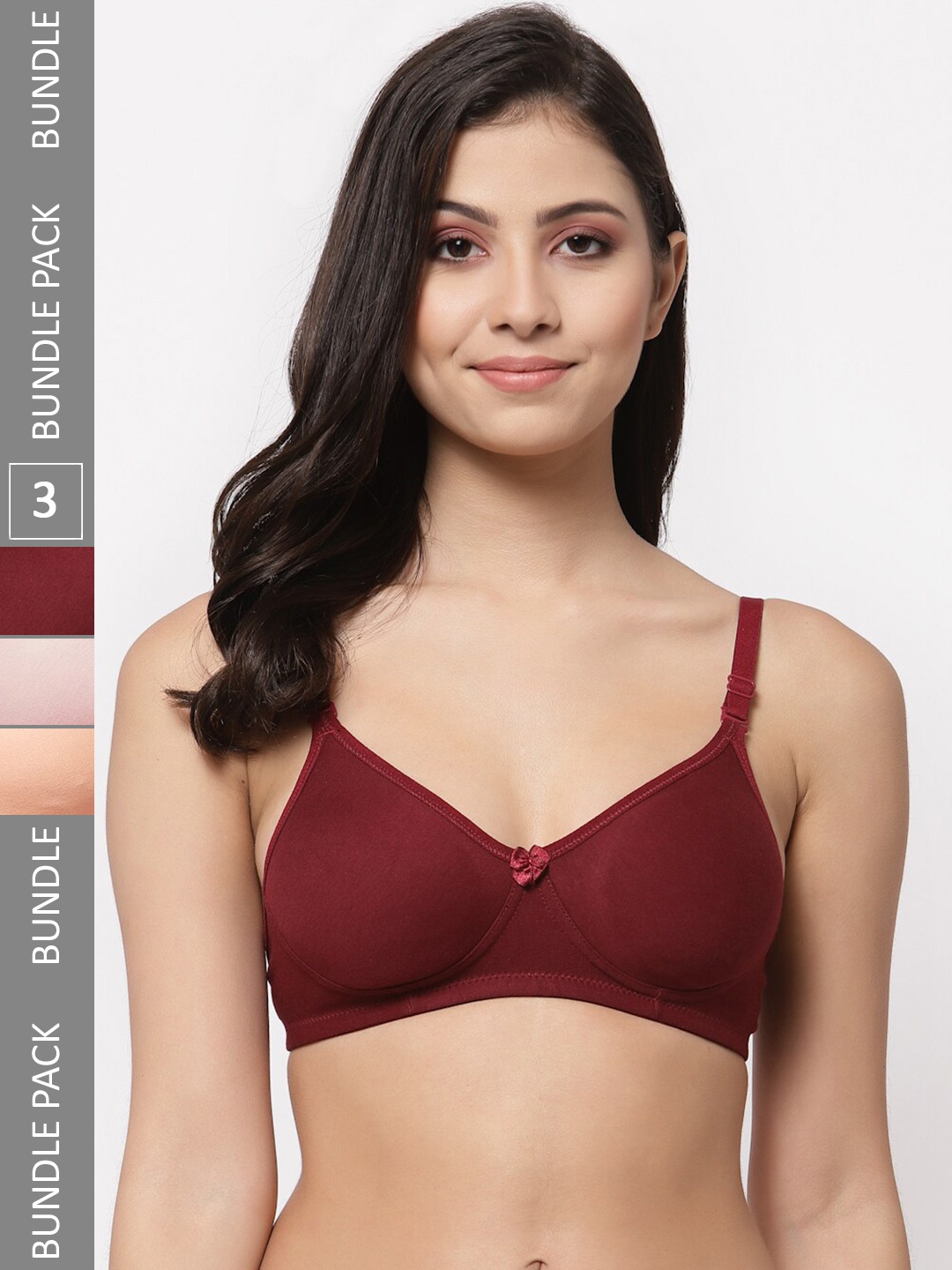 

Docare Pack Of 3 Lightly Padded Full Coverage Cotton T-shirt Bra With All Day Comfort, Maroon