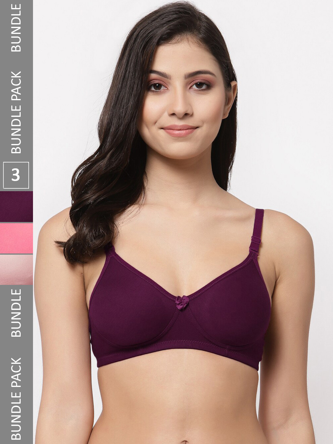

Docare Pack Of 3 Lightly Padded Full Coverage Cotton T-shirt Bra With All Day Comfort, Pink