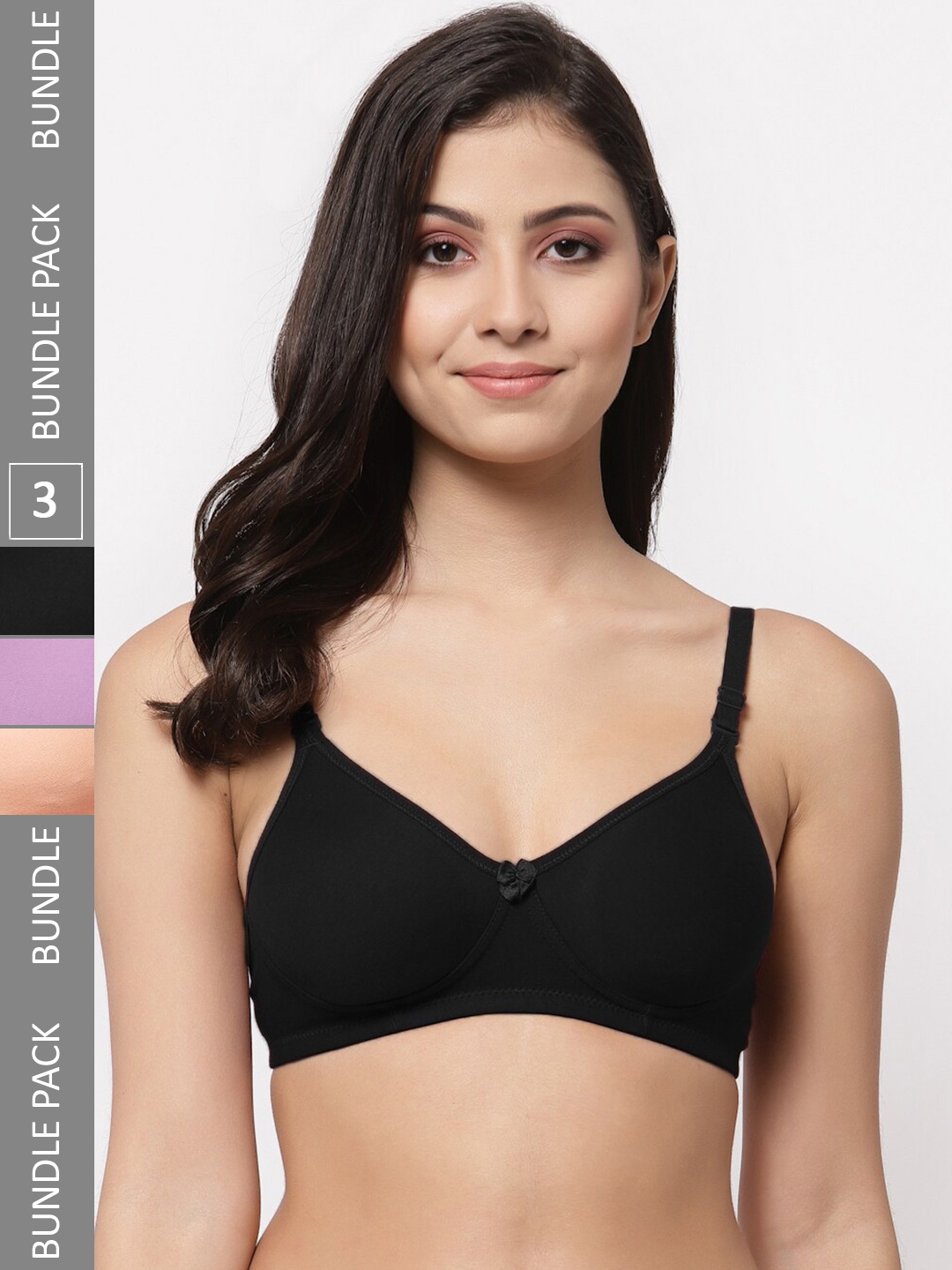 

Docare Pack Of 3 Lightly Padded Full Coverage Cotton T-shirt Bra With All Day Comfort, Black