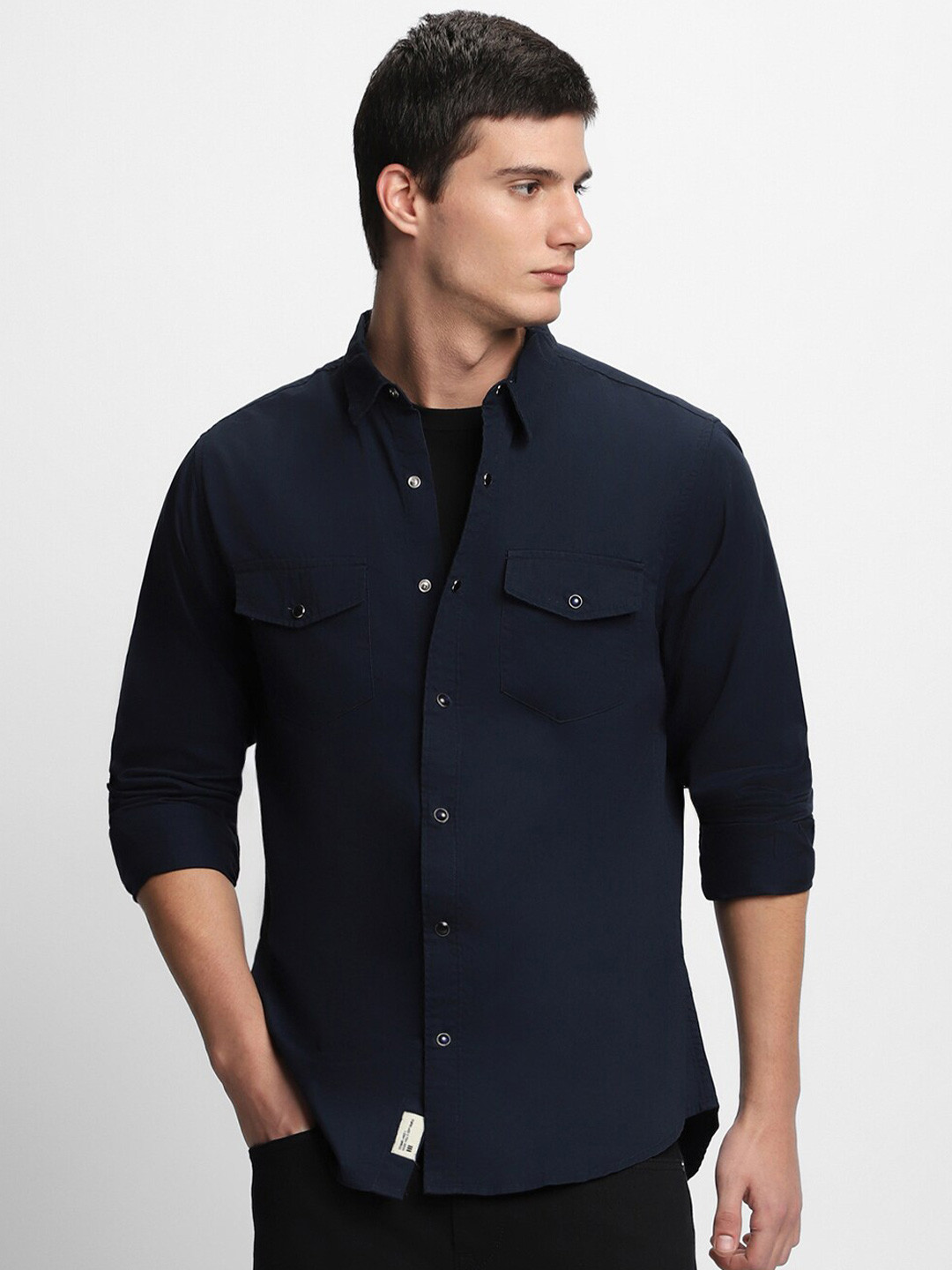 

Dennis Lingo Comfort Slim Fit Spread Collar Pure Cotton Twill Casual Shirt, Navy blue