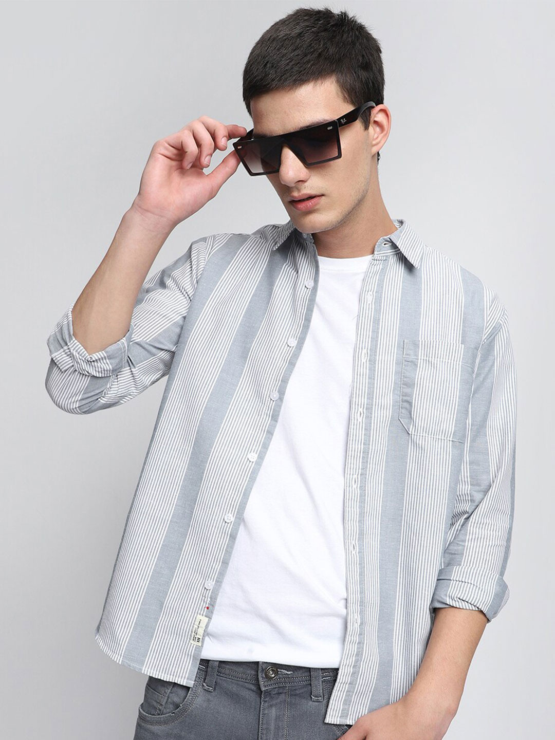 

Dennis Lingo Comfort Slim Fit Striped Pure Cotton Casual Shirt, Navy blue
