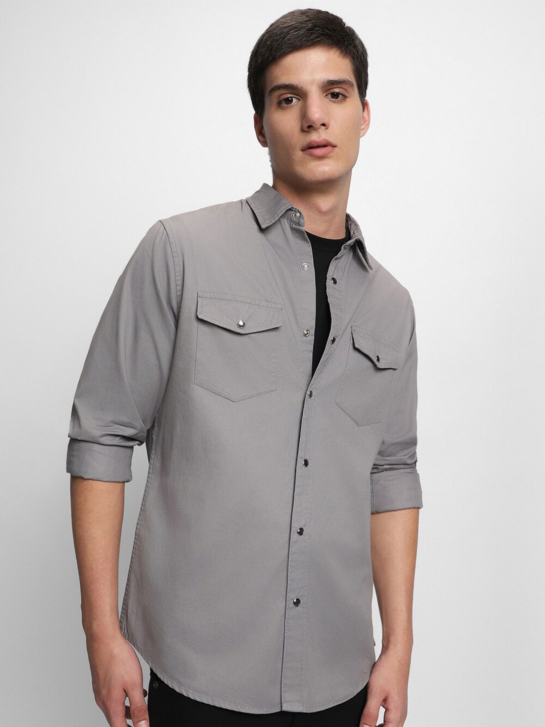 

Dennis Lingo Comfort Slim Fit Spread Collar Pure Cotton Twill Casual Shirt, Grey