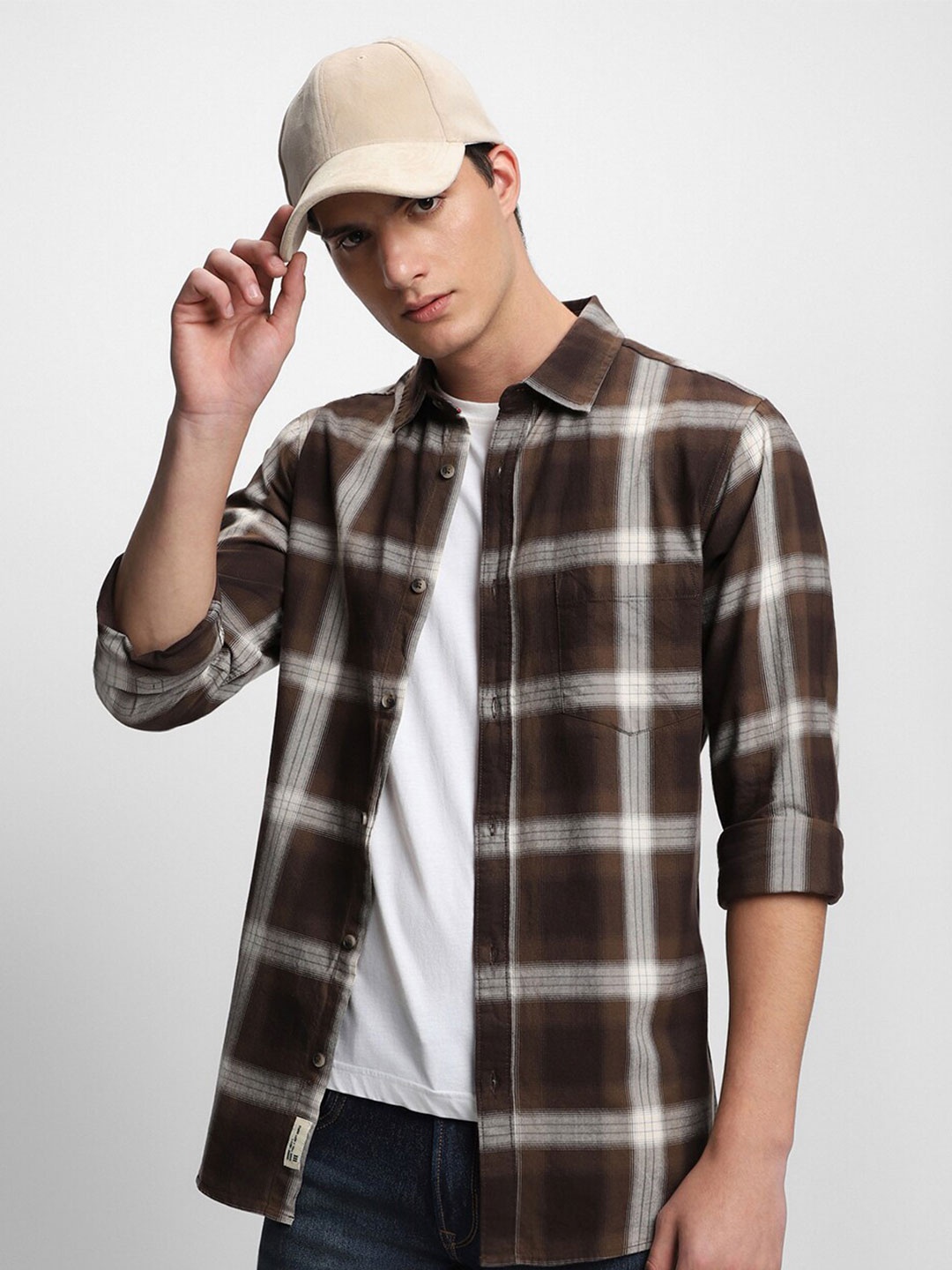 

Dennis Lingo Comfort Slim Fit Tartan Checked Pure Cotton Casual Shirt, Brown