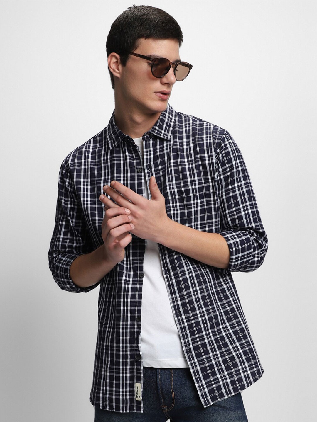 

Dennis Lingo Comfort Slim Fit Tartan Checked Pure Cotton Casual Shirt, Black