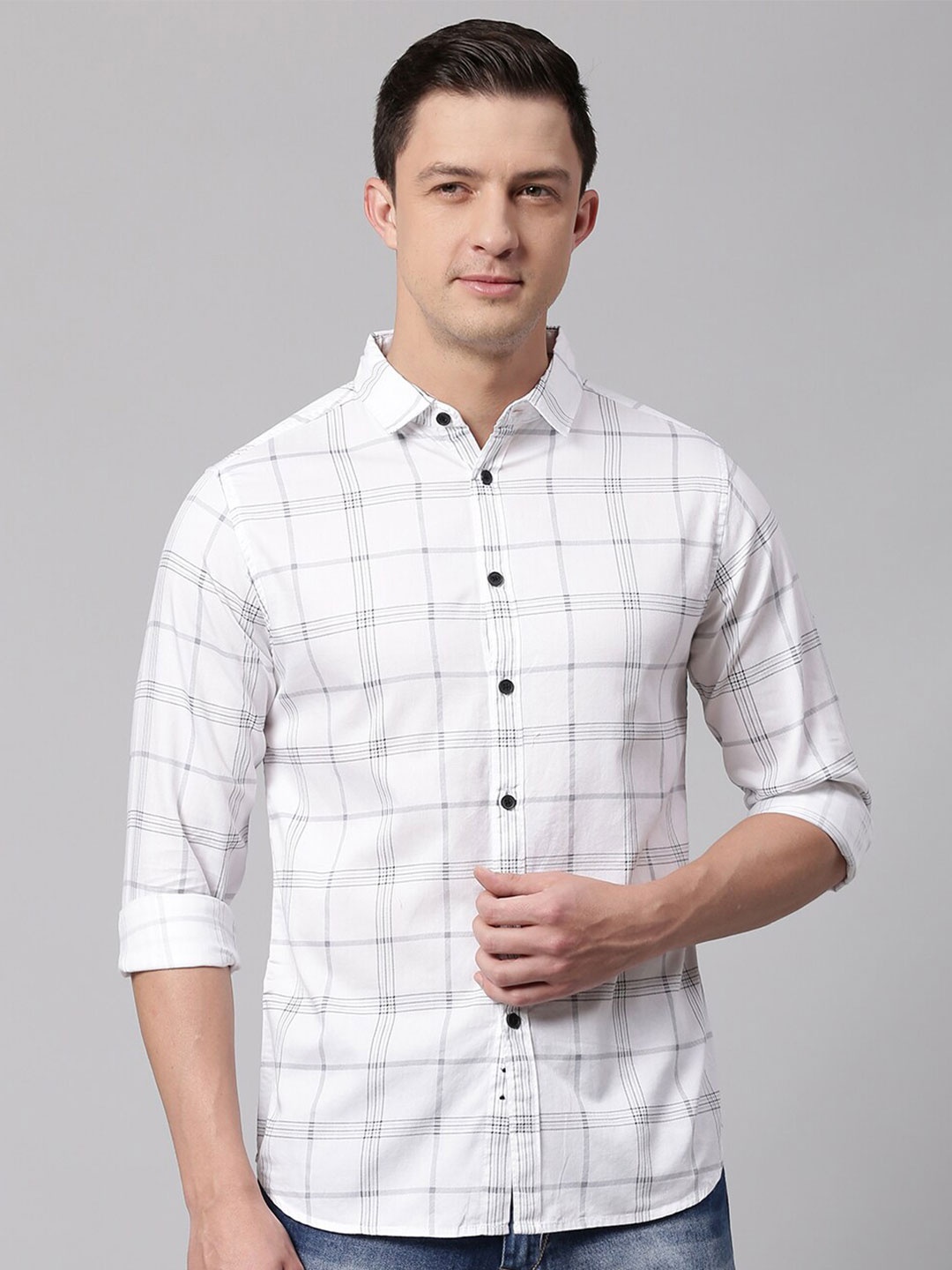 

Dennis Lingo Comfort Slim Fit Windowpane Checked Pure Cotton Casual Shirt, White