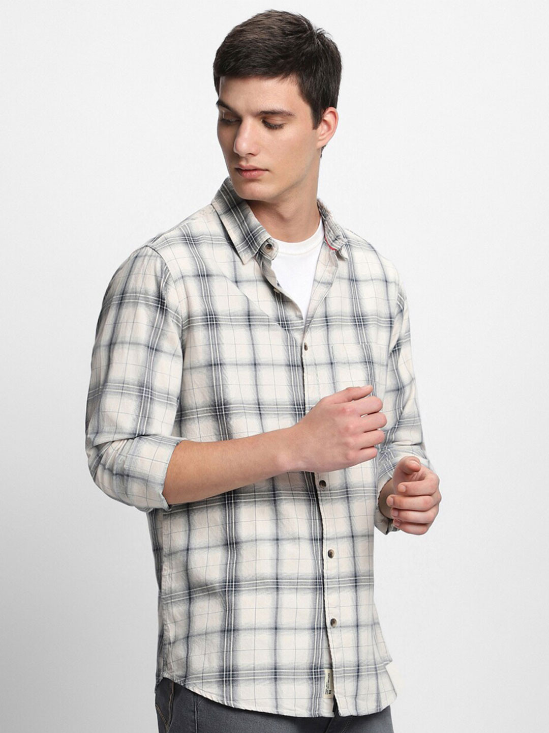 

Dennis Lingo Comfort Slim Fit Tartan Checked Pure Cotton Casual Shirt, Beige