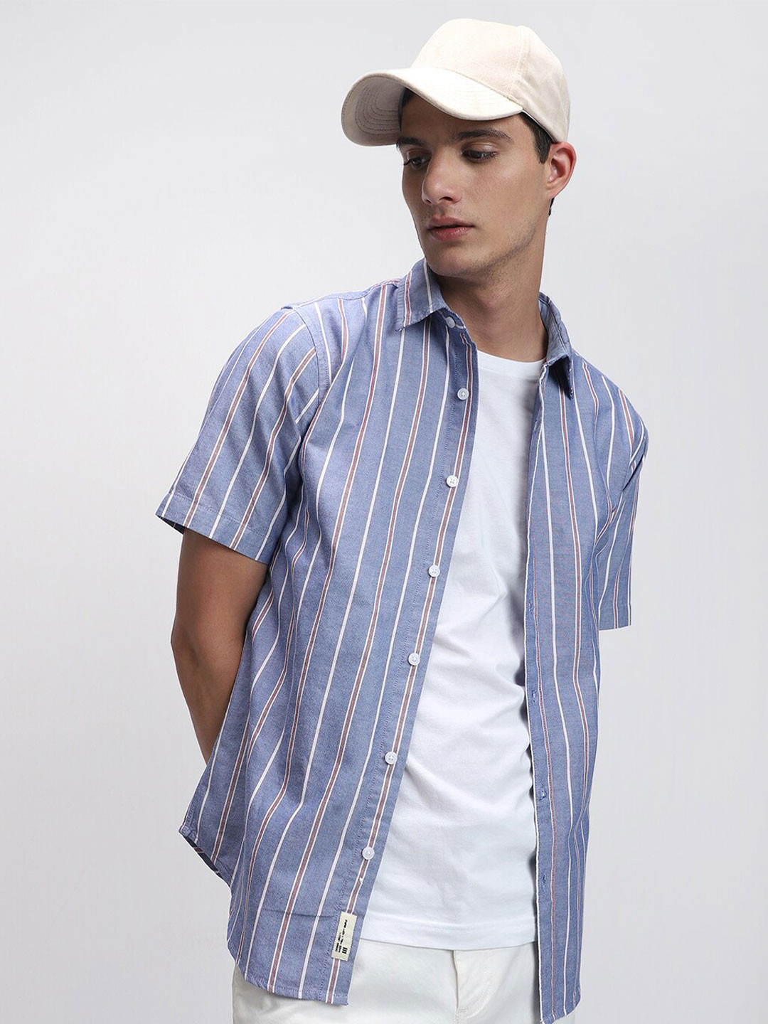 

Dennis Lingo Comfort Striped Pure Cotton Casual Shirt, Navy blue