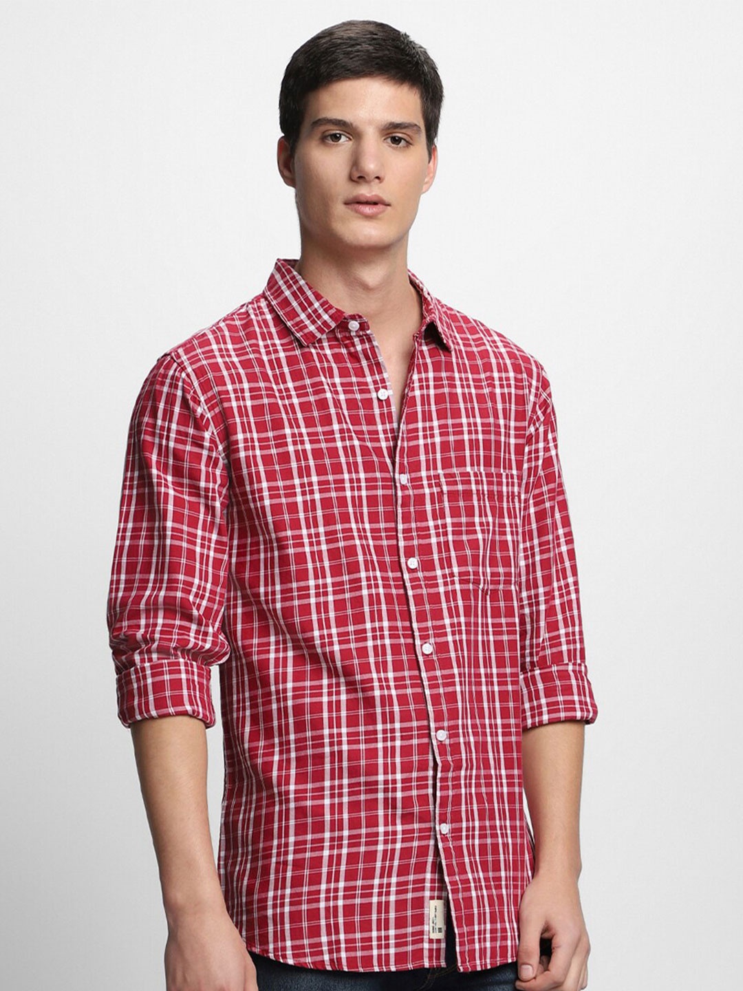 

Dennis Lingo Comfort Slim Fit Tartan Checked Pure Cotton Casual Shirt, Red