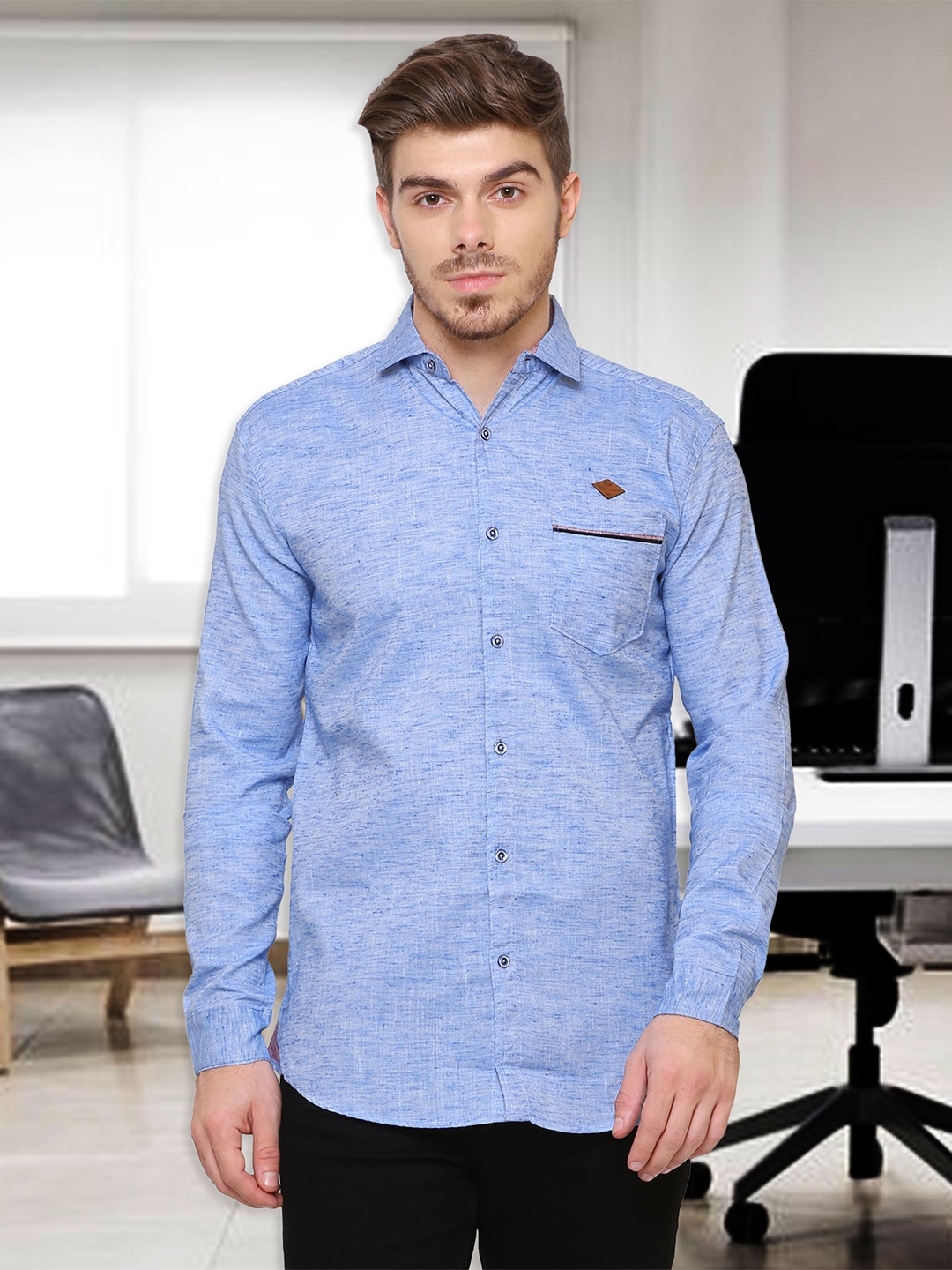 

Kuons Avenue Smart Slim Fit Spread Collar Linen Casual Shirt, Blue