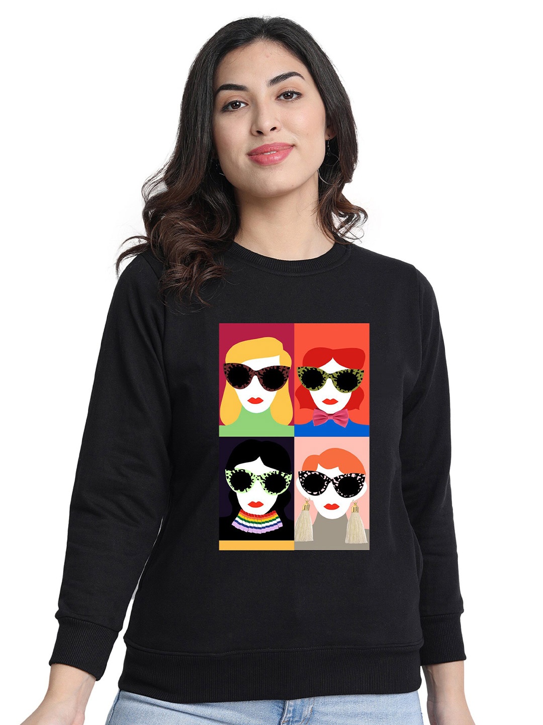 

CHOZI Graphic Printed Fleece Sweatshirt, Black