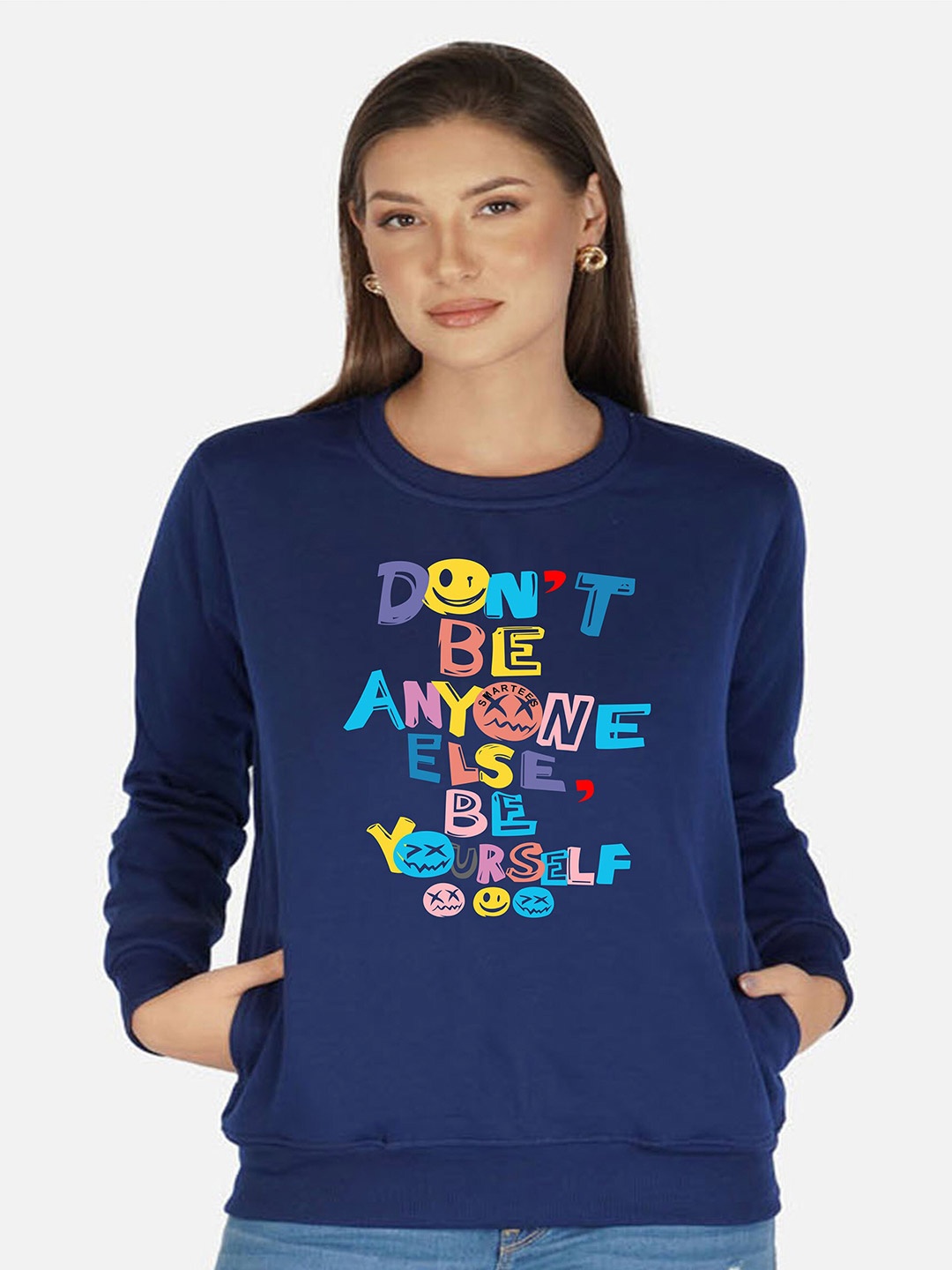 

CHOZI Typography Printed Fleece Sweatshirt, Blue