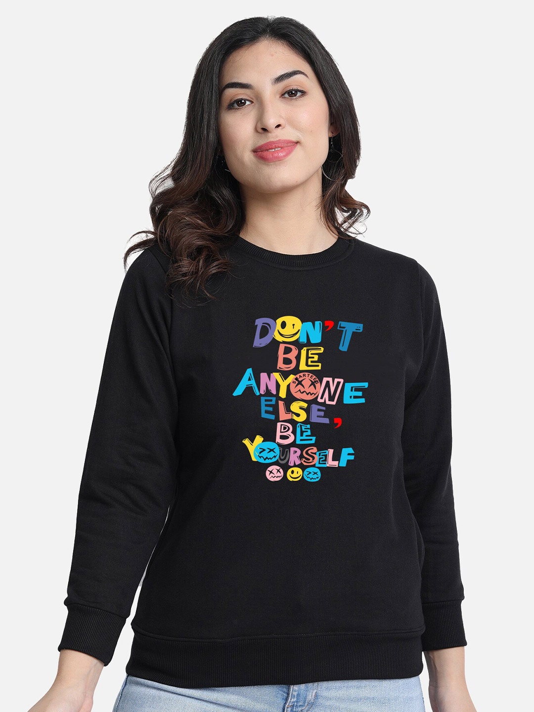 

CHOZI Typography Printed Fleece Sweatshirt, Black