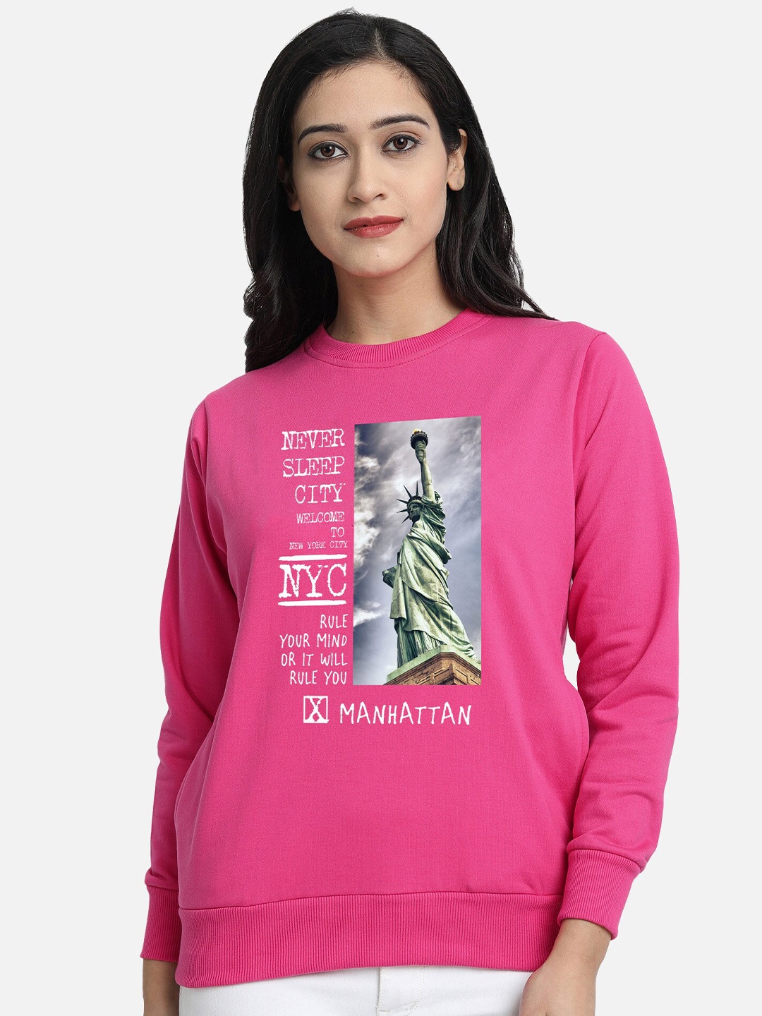 

CHOZI Women Pink Printed Sweatshirt