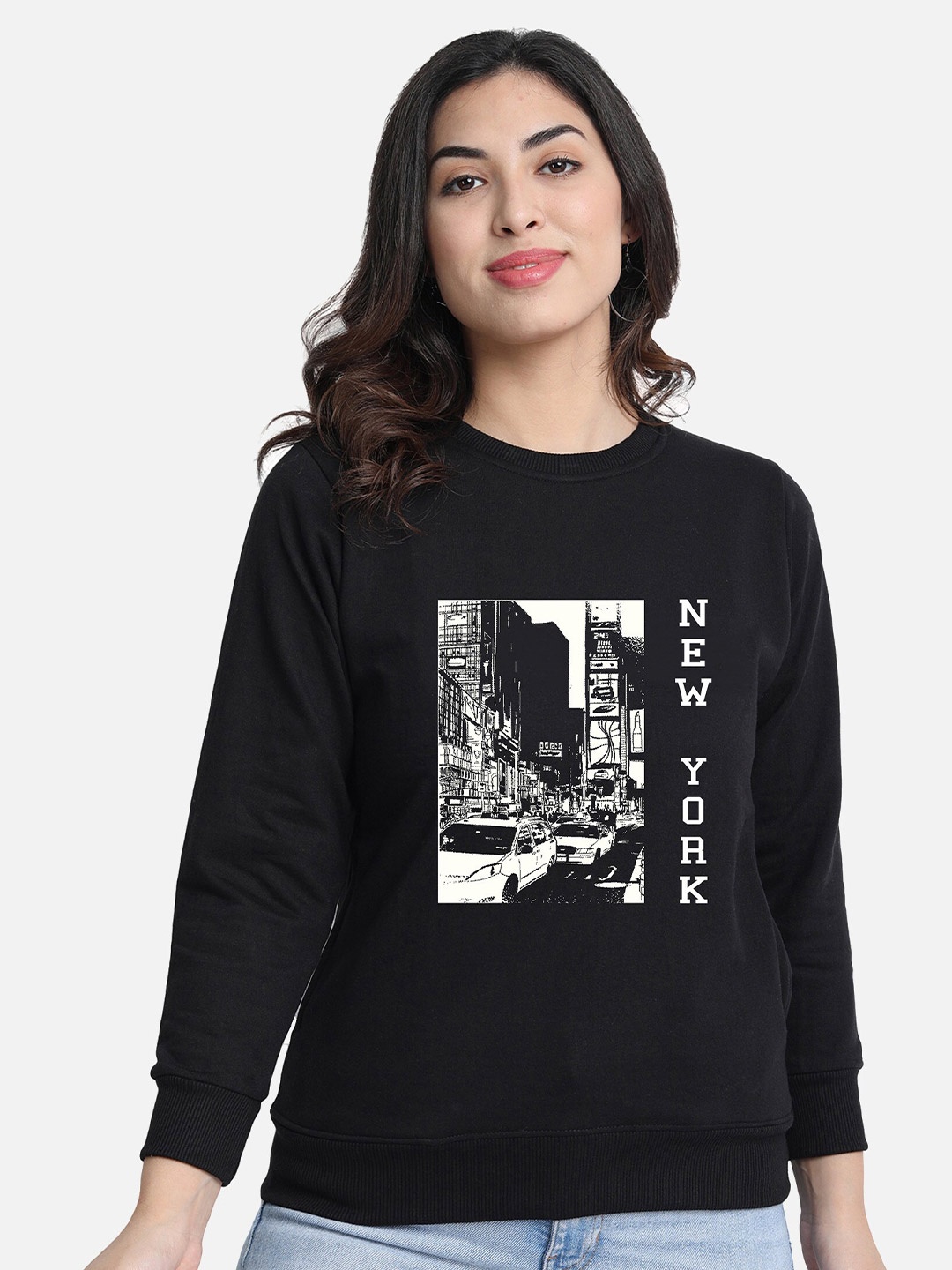 

CHOZI Graphic Printed Fleece Sweatshirt, Black