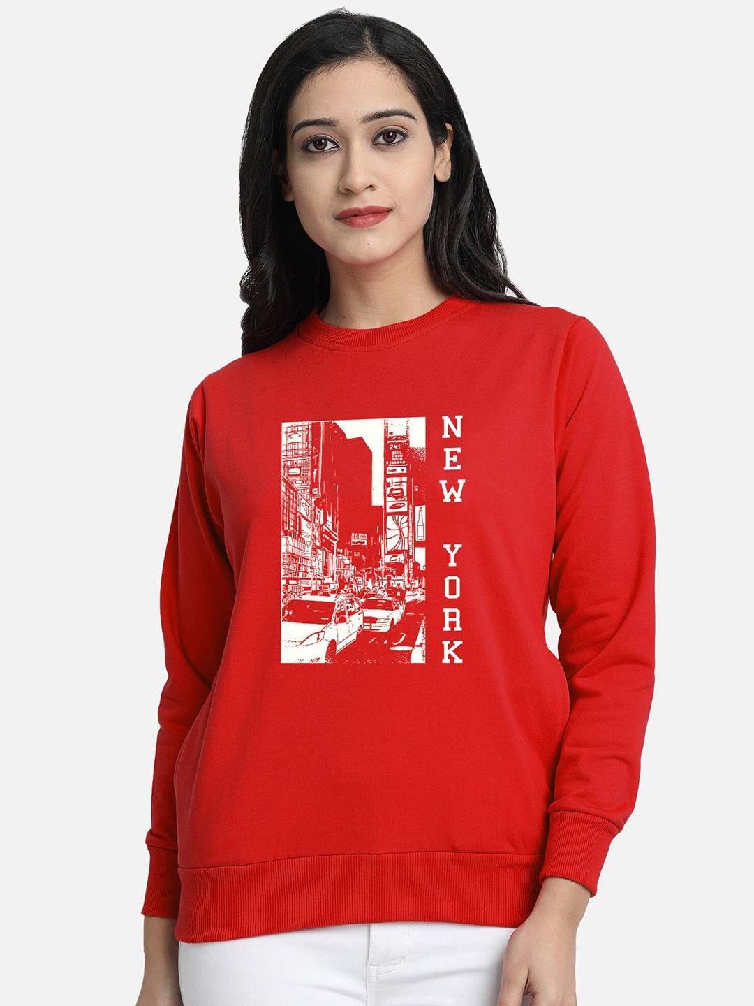 

CHOZI Graphic Printed Fleece Sweatshirt, Red