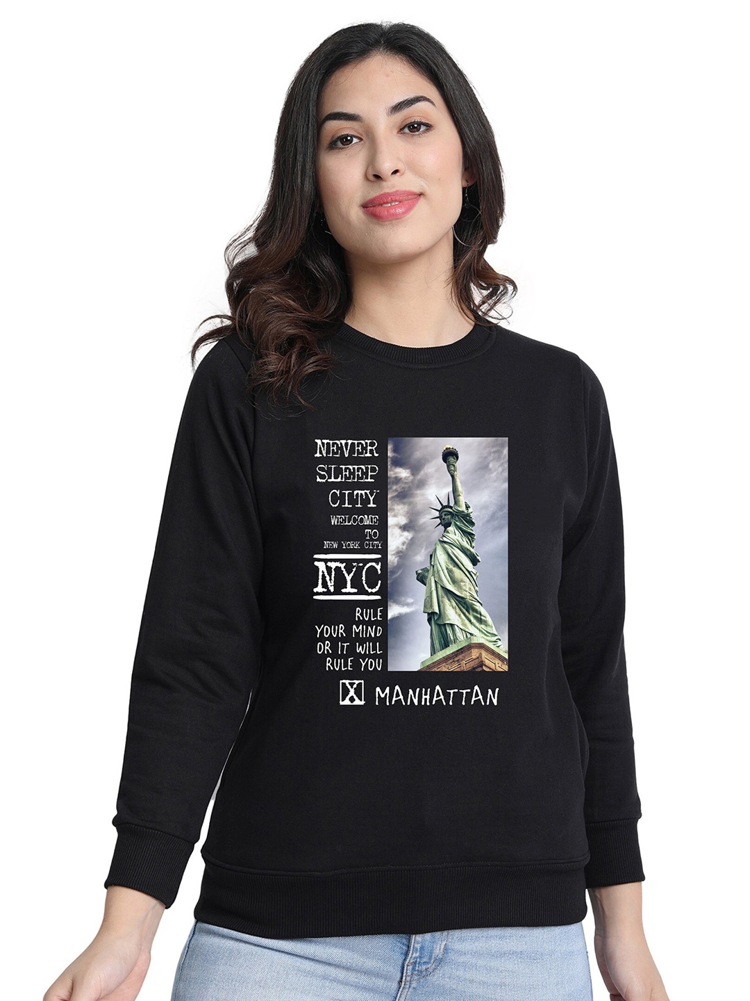 

CHOZI Graphic Printed Fleece Sweatshirt, Black