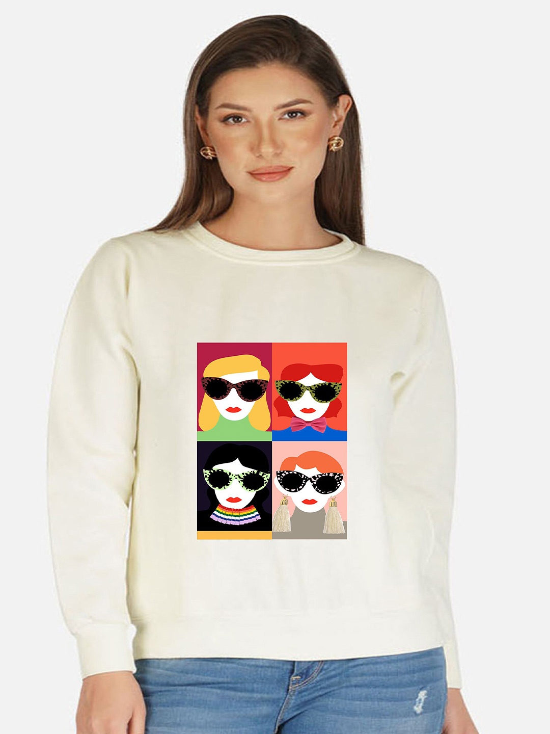 

CHOZI Graphic Printed Fleece Sweatshirt, Off white