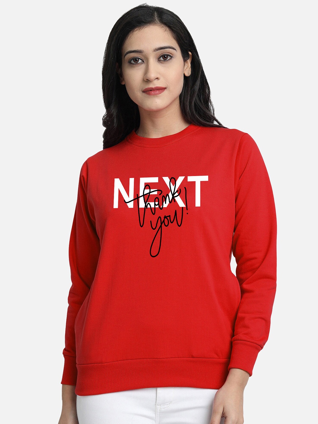 

CHOZI Typography Printed Fleece Sweatshirt, Red