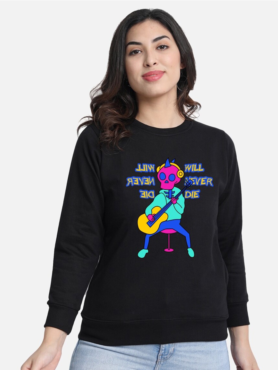 

CHOZI Graphic Printed Fleece Sweatshirt, Black