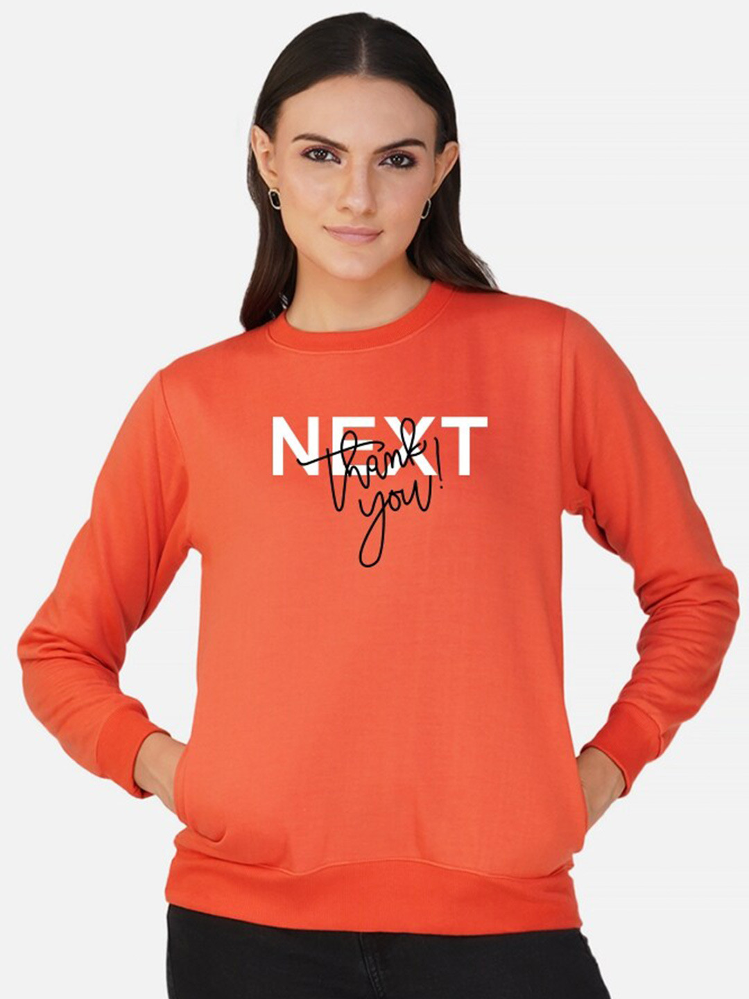 

CHOZI Women Orange Printed Sweatshirt