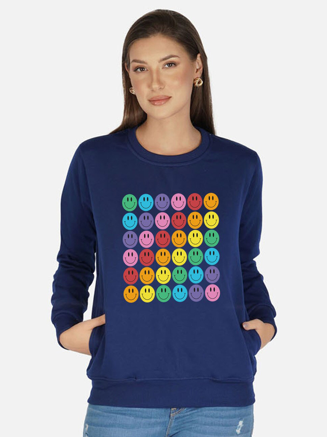 

CHOZI Geometric Printed Fleece Sweatshirt, Blue