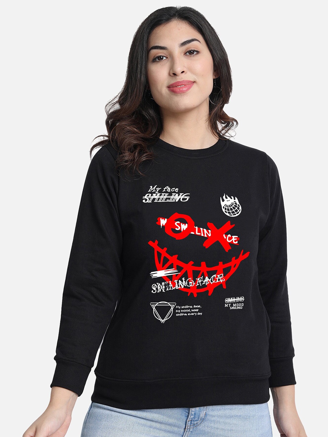 

CHOZI Graphic Printed Fleece Sweatshirt, Black