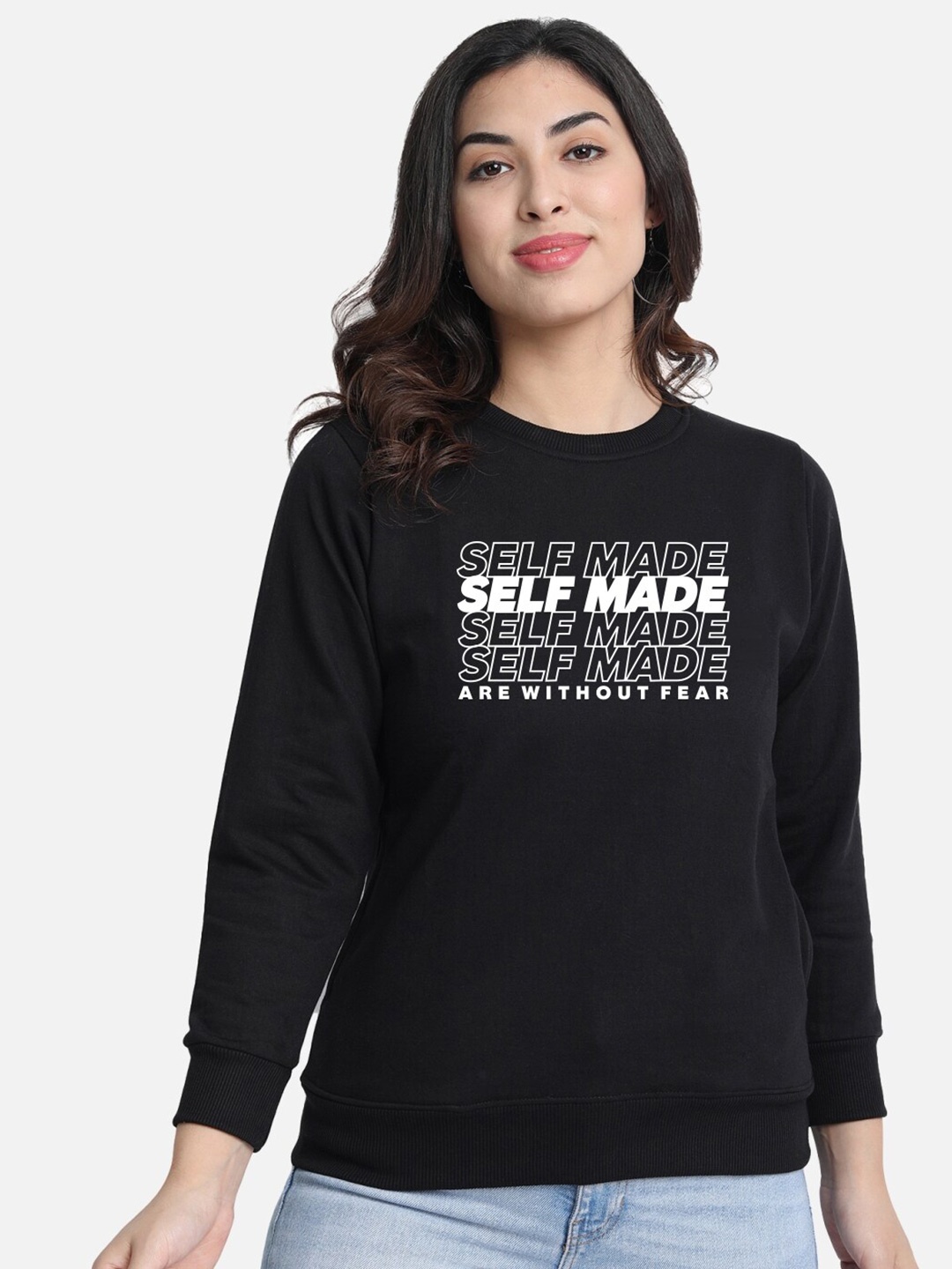 

CHOZI Typography Printed Fleece Sweatshirt, Black