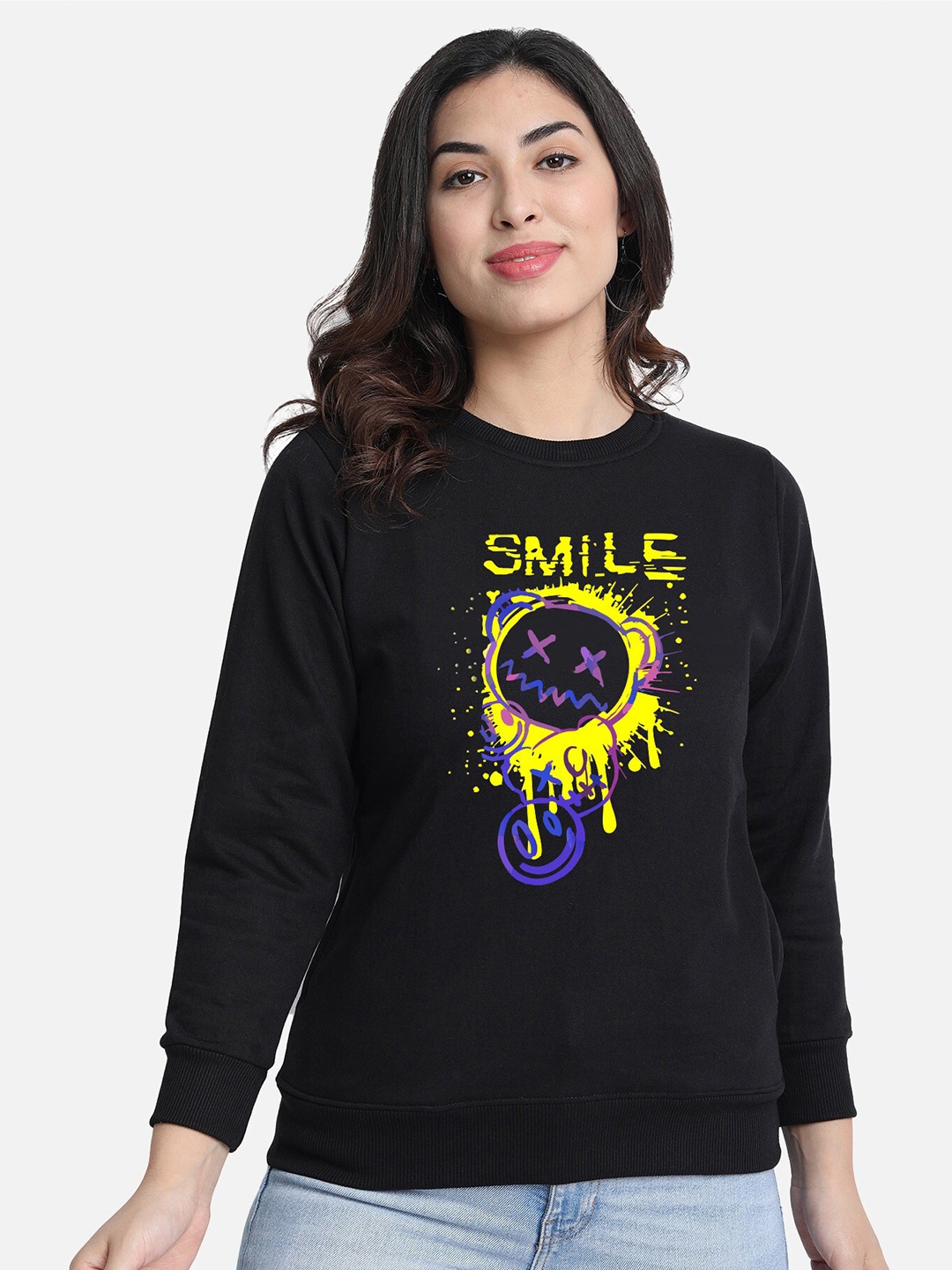 

CHOZI Typography Printed Fleece Sweatshirt, Black