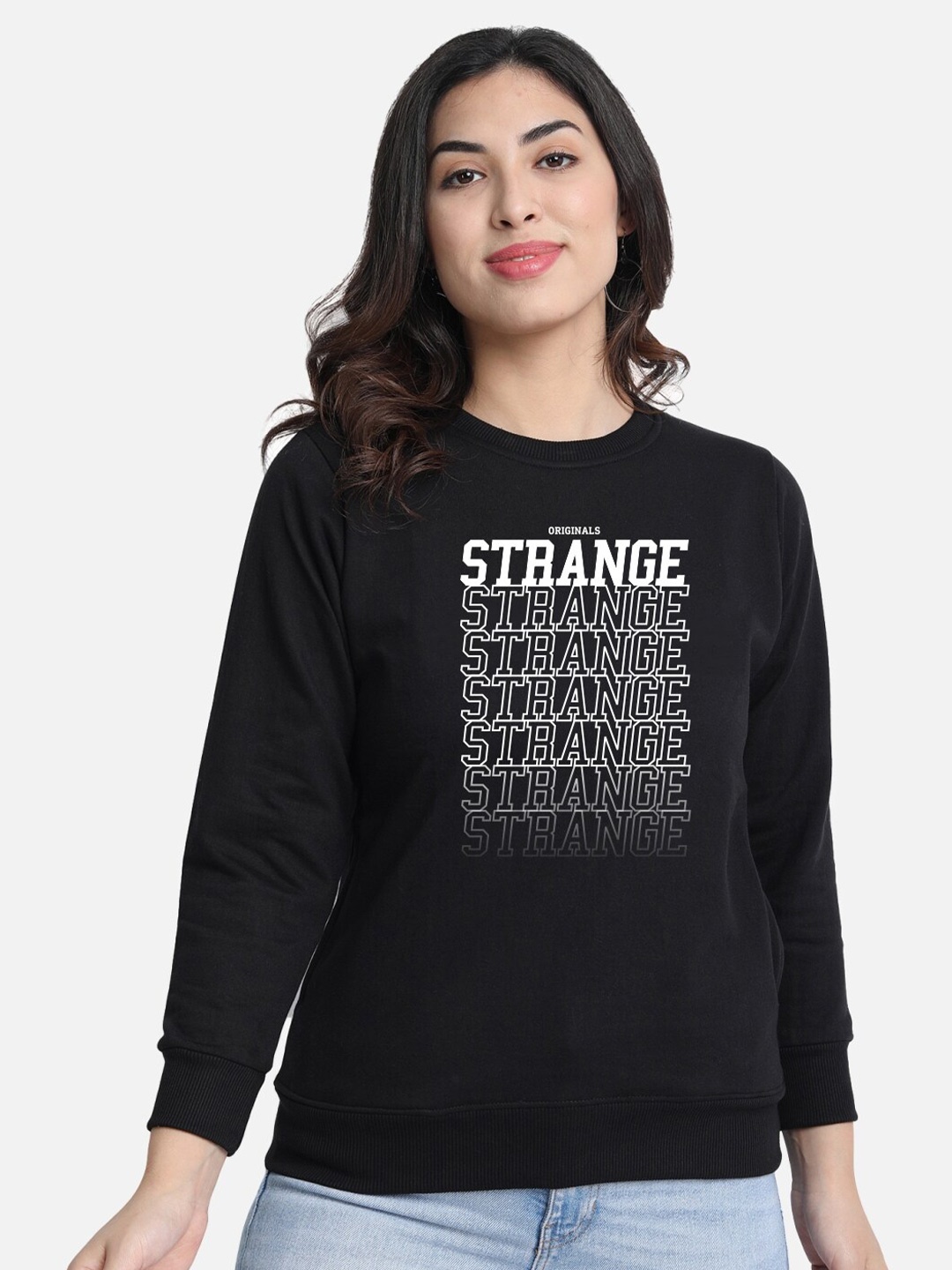 

CHOZI Typography Printed Fleece Sweatshirt, Black