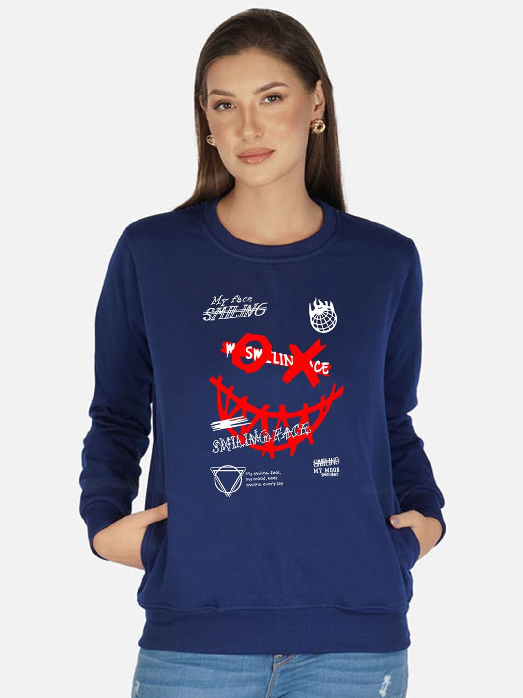 

CHOZI Graphic Printed Fleece Sweatshirt, Blue
